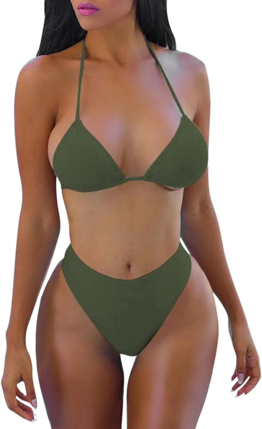 ALBIZIA Women's Triangle High Waist Bikini Set Swimsuit with Mesh Cover up High Cut Swimwear