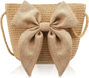 Aliceset Womens Straw Bags Summer Crossbody Shoulder Bags with Big Bow Pocketbook for Women Summer Beach Parties Wedding Travel
