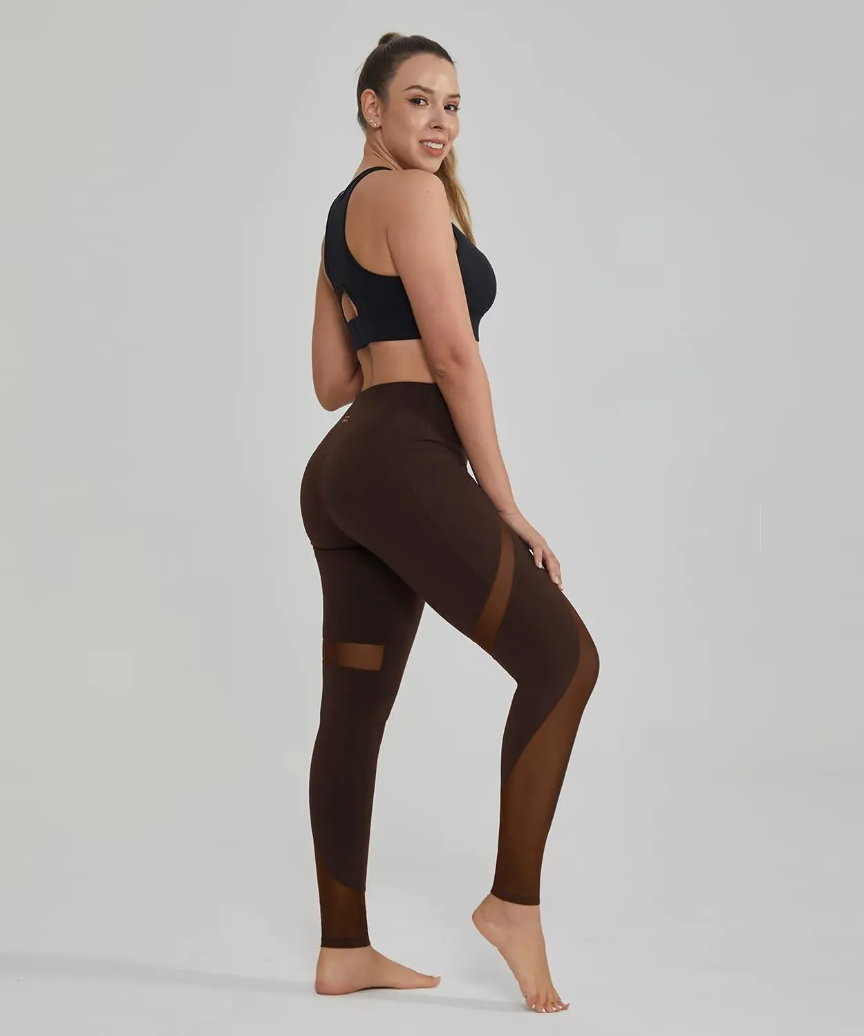 ALONG FIT Women's Mesh Yoga Leggings with Side Pockets Tummy Control Workout Running Capris High Waist Yoga Pants