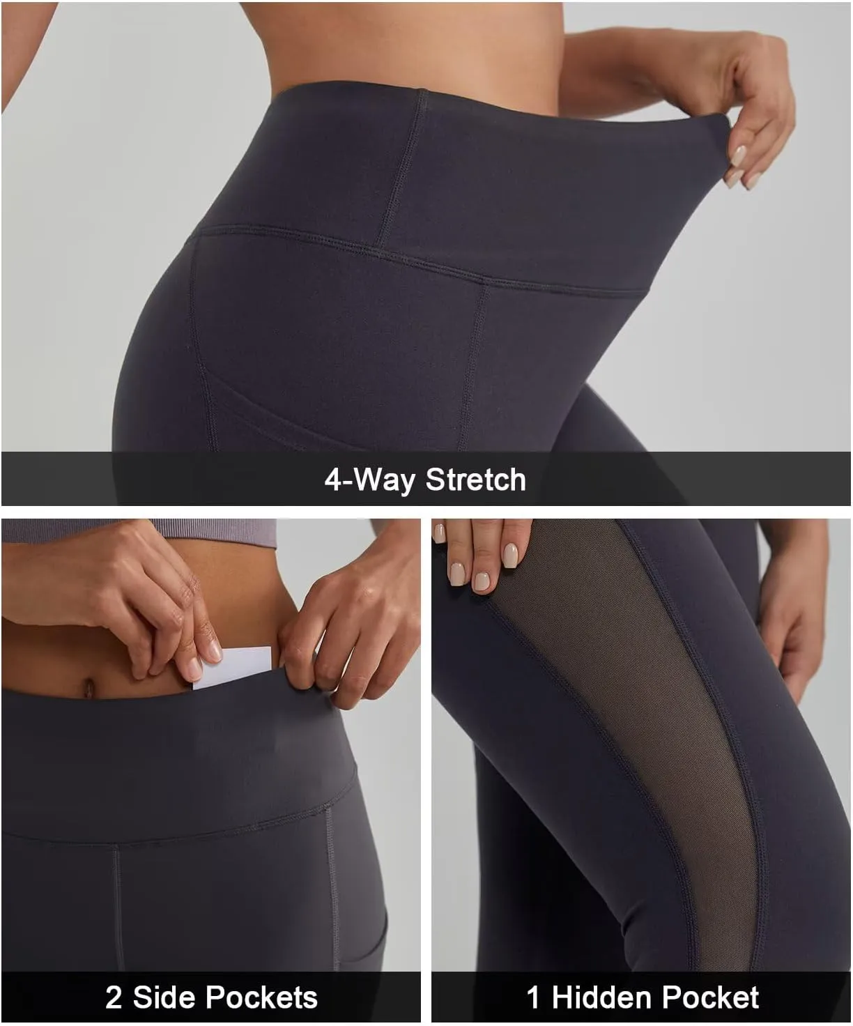 ALONG FIT Women's Mesh Yoga Leggings with Side Pockets Tummy Control Workout Running Capris High Waist Yoga Pants