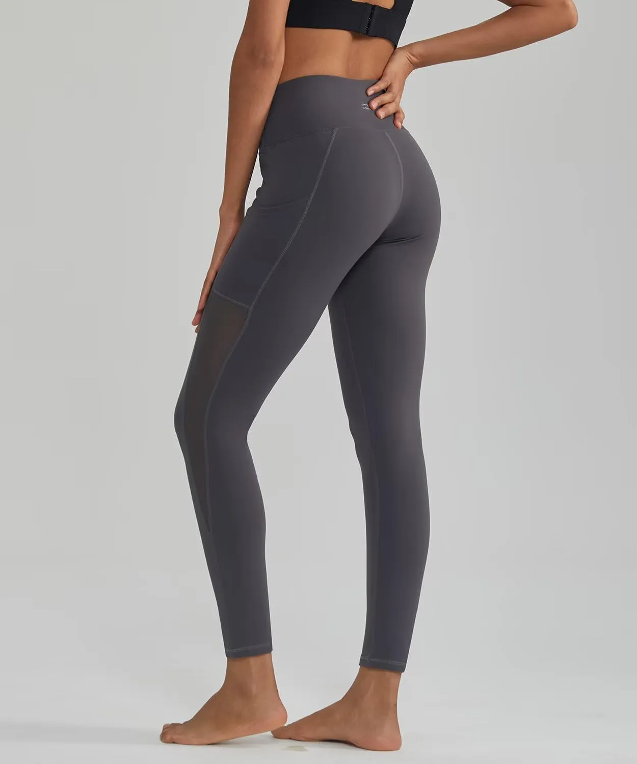 ALONG FIT Women's Mesh Yoga Leggings with Side Pockets Tummy Control Workout Running Capris High Waist Yoga Pants