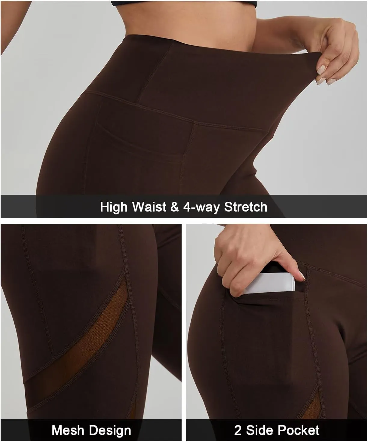 ALONG FIT Women's Mesh Yoga Leggings with Side Pockets Tummy Control Workout Running Capris High Waist Yoga Pants