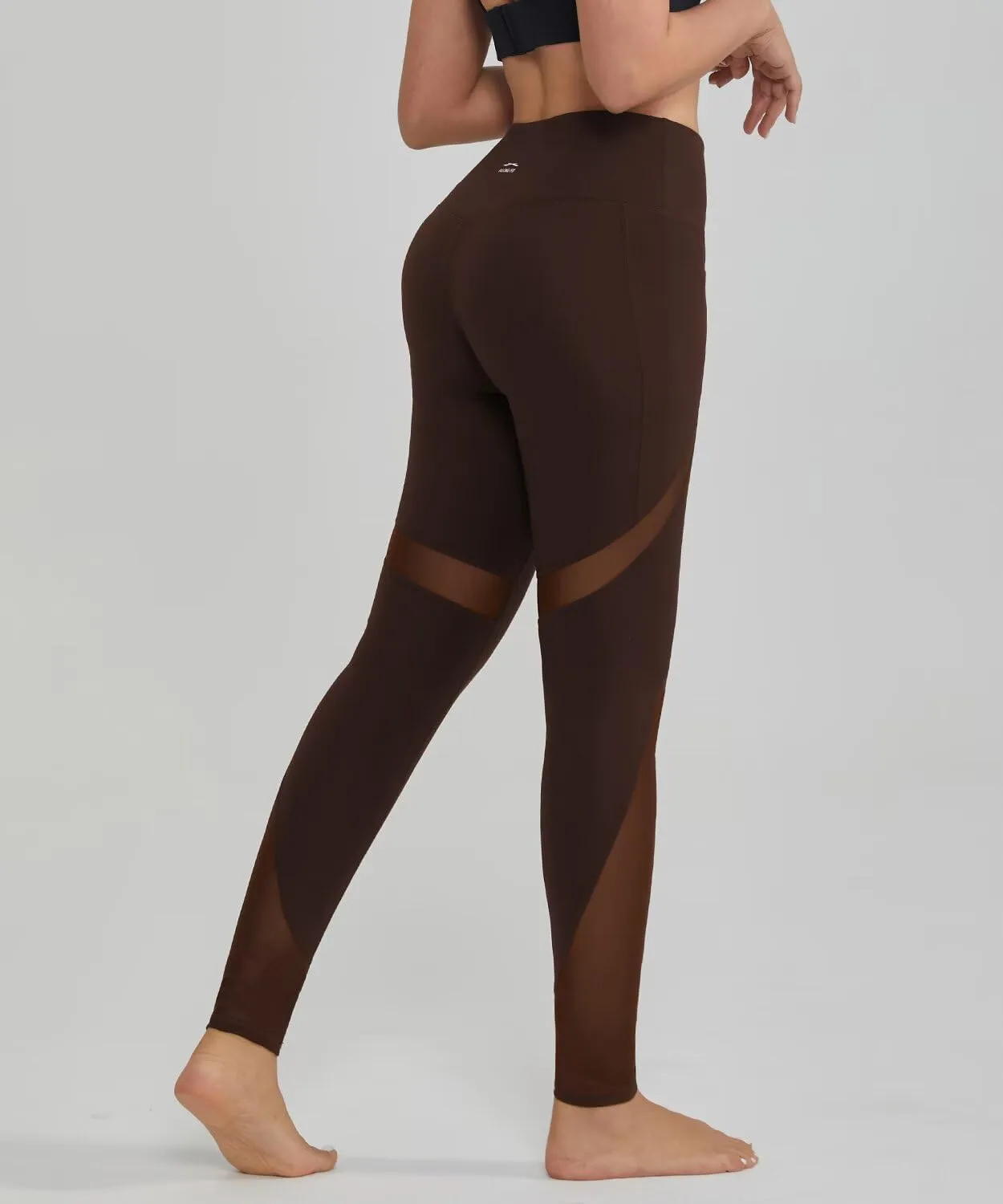 ALONG FIT Women's Mesh Yoga Leggings with Side Pockets Tummy Control Workout Running Capris High Waist Yoga Pants