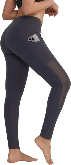 ALONG FIT Women's Mesh Yoga Leggings with Side Pockets Tummy Control Workout Running Capris High Waist Yoga Pants