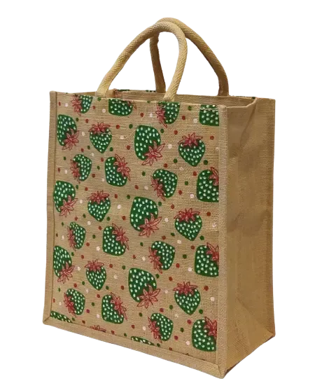 AM0636 Printed Eco-Friendly Jute Bag with Zip Closure 13.5x12