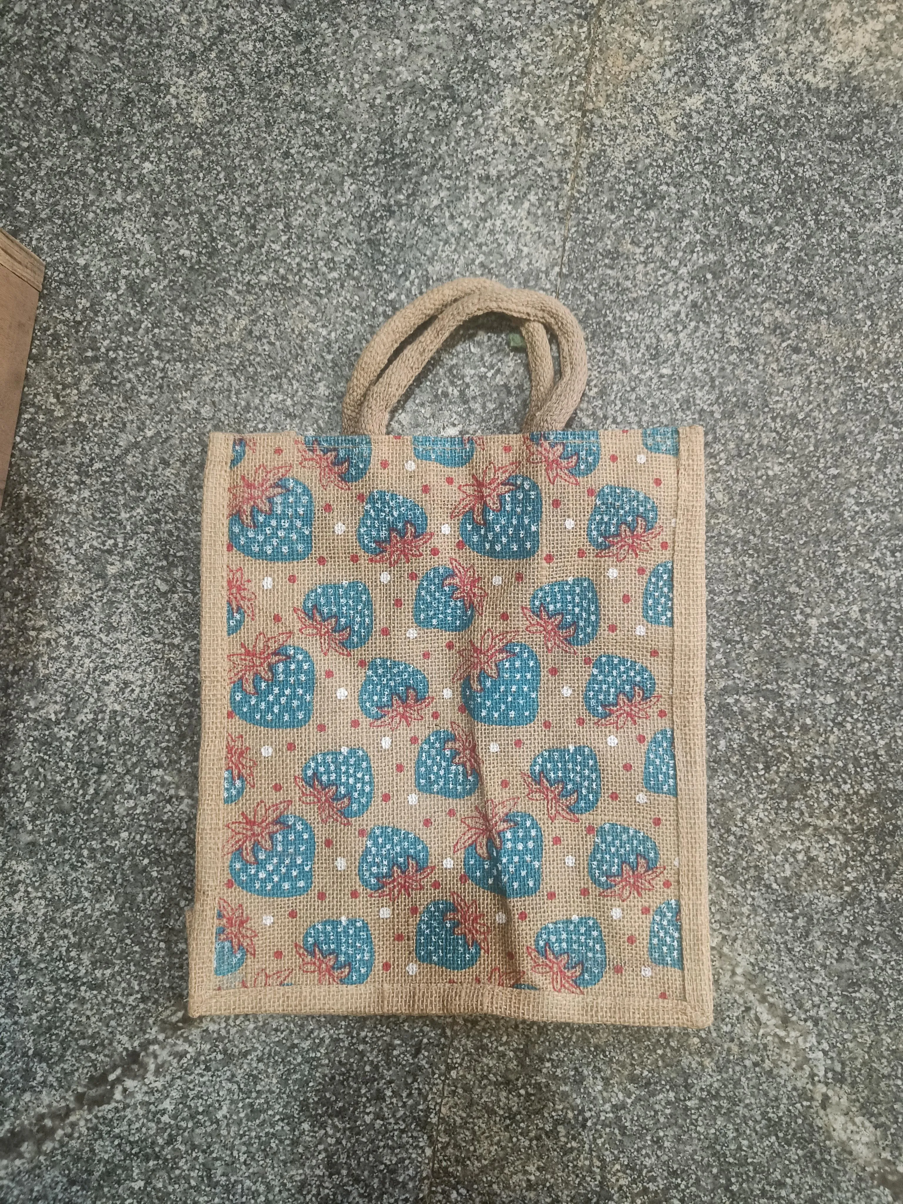 AM0636 Printed Eco-Friendly Jute Bag with Zip Closure 13.5x12