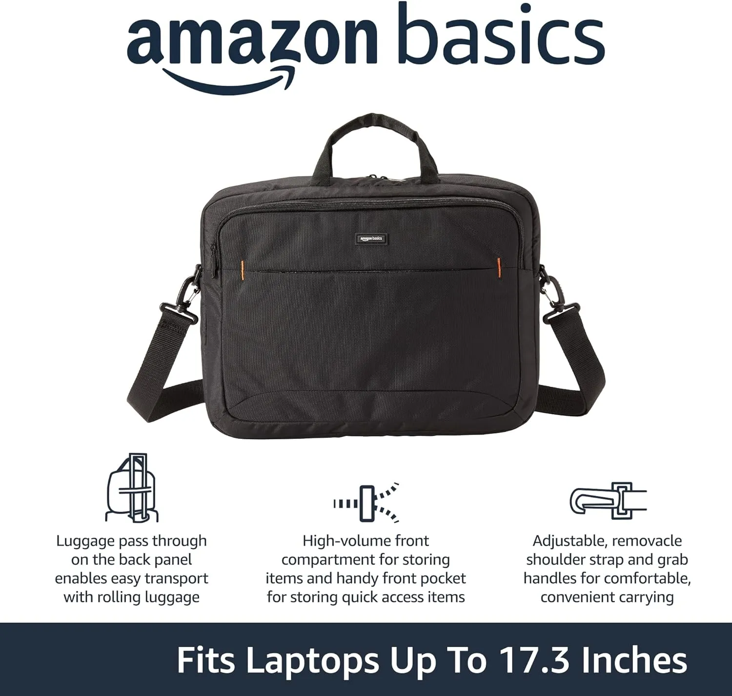 Amazon Basics Laptop Carrying Case with Shoulder Strap and Handle, Large Capacity, 17.3 in, Black