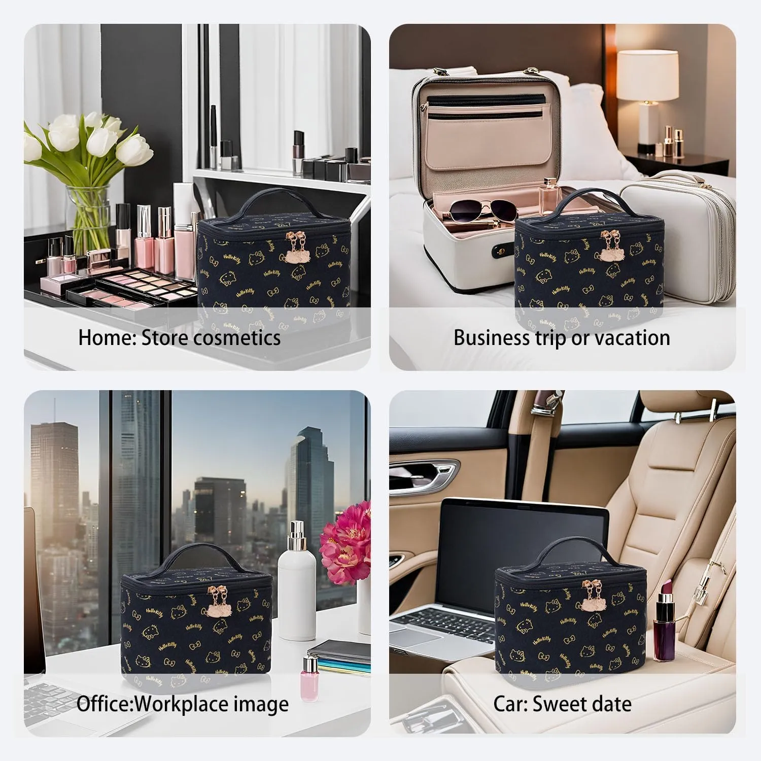 AmBealla Make up Bag Travel Cosmetic Bags Brush Holder Zipper Pouch Case Organizer Cute Organizer Suitable for Purse for Women (Black Bucket Bag)