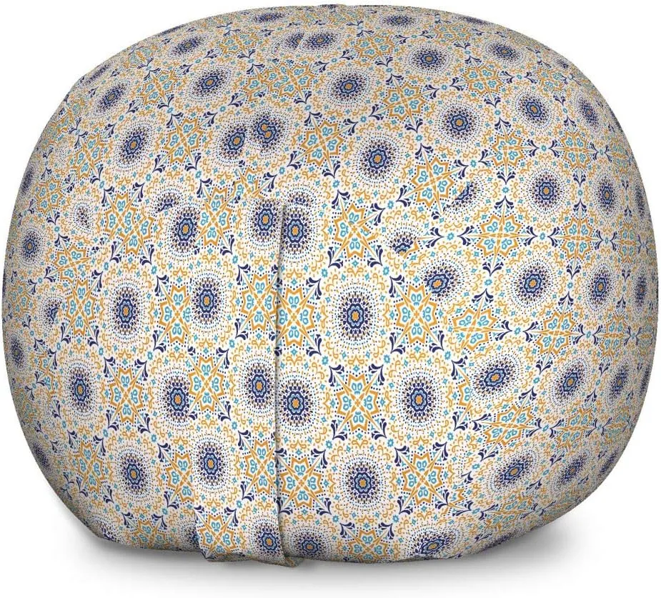 Ambesonne Boho Storage Toy Bag Chair, Floral Medallion Small Detailed Ornament Repetition Themed Art, Stuffed Animal Organizer Washable Bag, Large Size, Dark Yellow Indigo