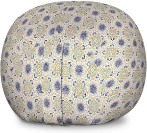 Ambesonne Boho Storage Toy Bag Chair, Floral Medallion Small Detailed Ornament Repetition Themed Art, Stuffed Animal Organizer Washable Bag, Large Size, Dark Yellow Indigo