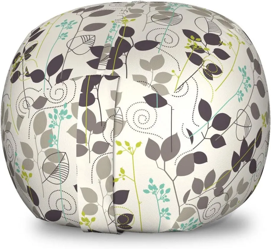 Ambesonne Floral Storage Toy Bag Chair, Doodle Leaves Earthen Toned Leaf Branches Autumn Beauty Season Theme, Stuffed Animal Organizer Washable Bag, Small Size, Dark Taupe Coconut