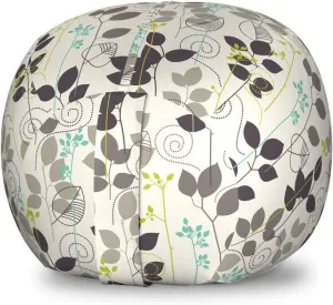 Ambesonne Floral Storage Toy Bag Chair, Doodle Leaves Earthen Toned Leaf Branches Autumn Beauty Season Theme, Stuffed Animal Organizer Washable Bag, Small Size, Dark Taupe Coconut