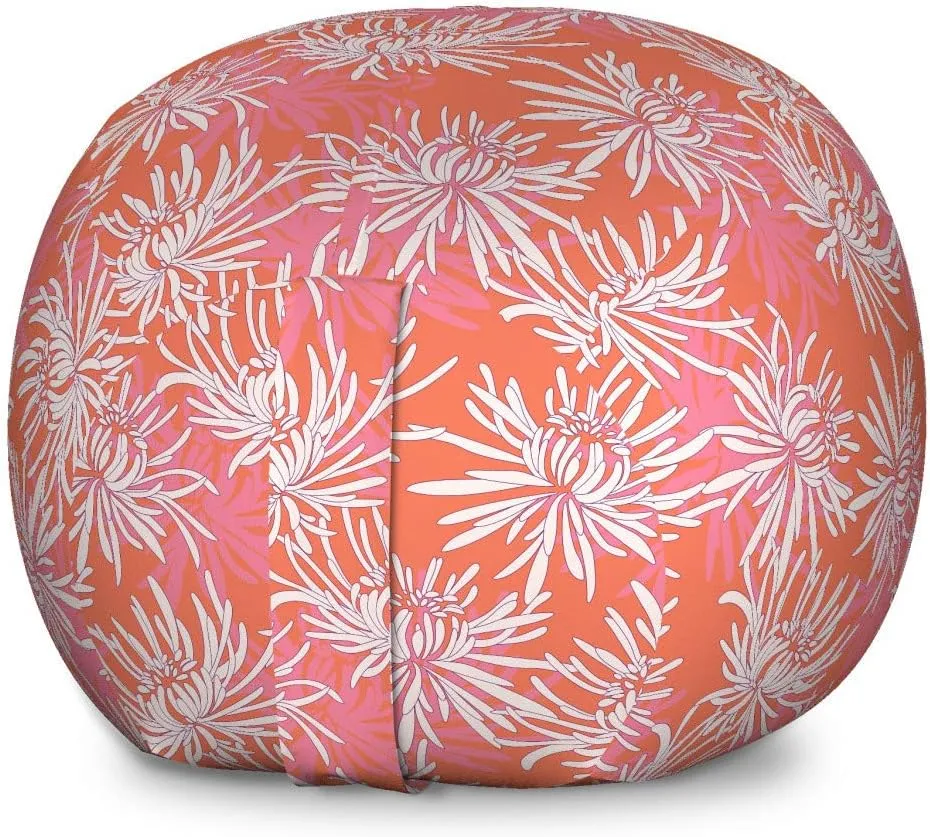 Ambesonne Floral Storage Toy Bag Chair, Hand Drawn Interpretation of Chrysanthemum Flowers, Stuffed Animal Organizer Washable Bag, Large Size, Burnt Sienna Pink