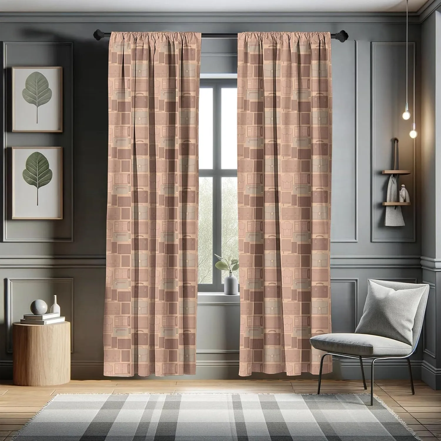 Ambesonne Retro Curtains, Travel Work Theme with Leather Bags Accessories Wallet Suitcase Purse, Window Treatments 2 Panel Set for Living Room Bedroom, Pair of - 28" x 95", Pale Salmon Mauve Taupe