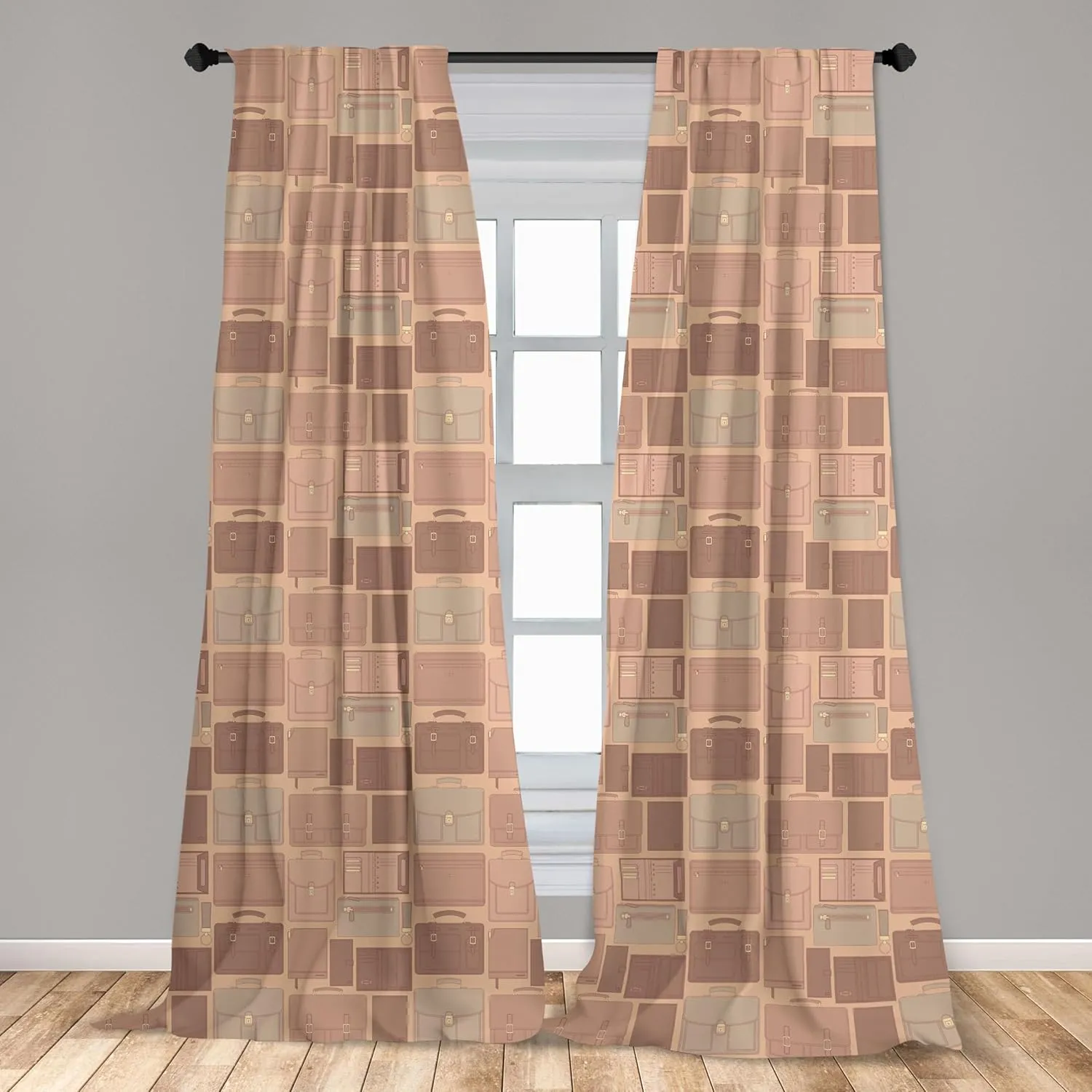 Ambesonne Retro Curtains, Travel Work Theme with Leather Bags Accessories Wallet Suitcase Purse, Window Treatments 2 Panel Set for Living Room Bedroom, Pair of - 28" x 95", Pale Salmon Mauve Taupe