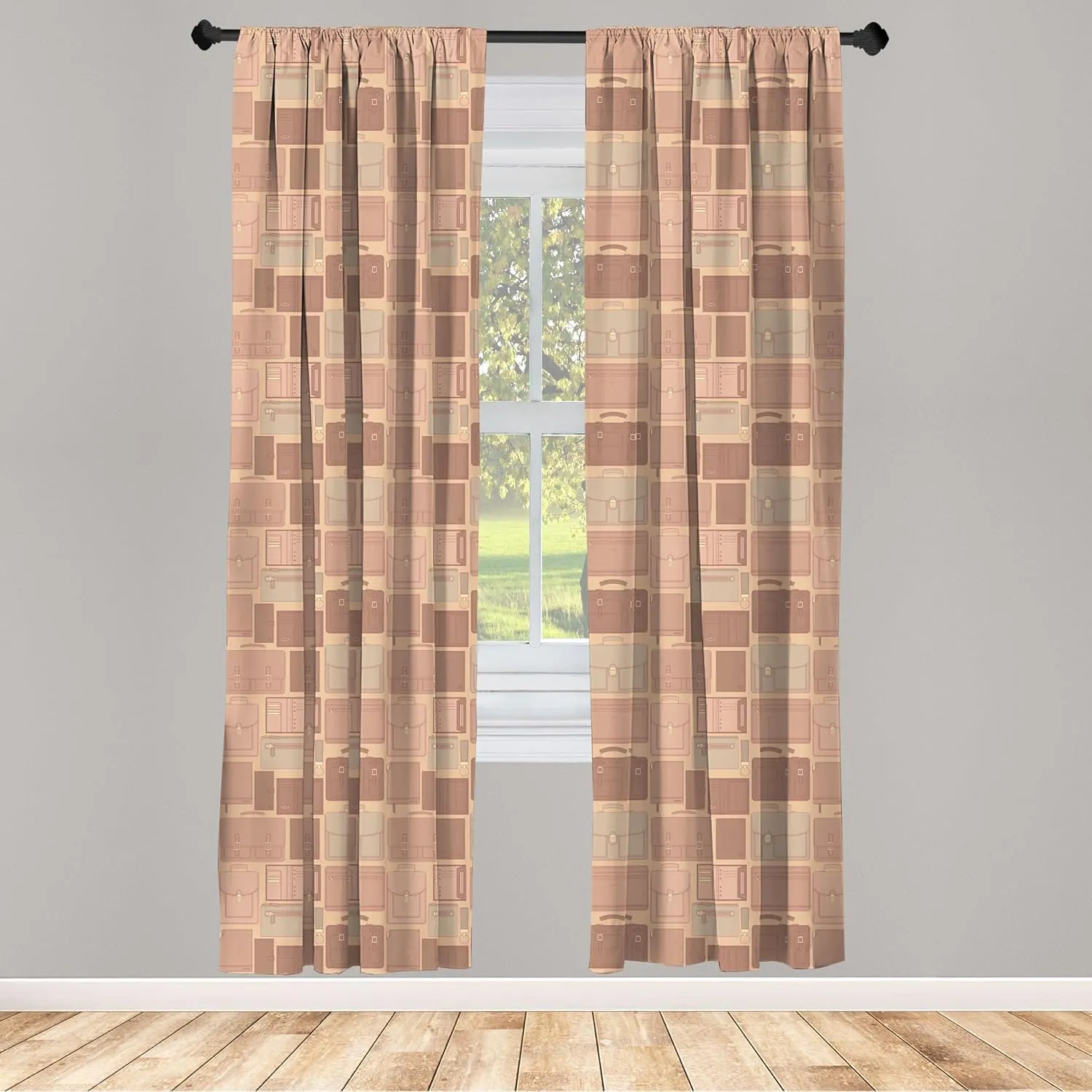 Ambesonne Retro Curtains, Travel Work Theme with Leather Bags Accessories Wallet Suitcase Purse, Window Treatments 2 Panel Set for Living Room Bedroom, Pair of - 28" x 95", Pale Salmon Mauve Taupe