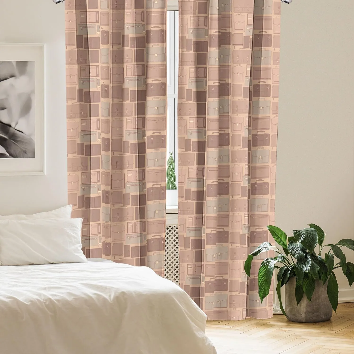 Ambesonne Retro Curtains, Travel Work Theme with Leather Bags Accessories Wallet Suitcase Purse, Window Treatments 2 Panel Set for Living Room Bedroom, Pair of - 28" x 95", Pale Salmon Mauve Taupe