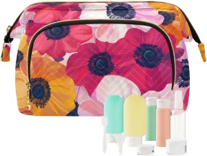 Anemone Flower Floral Makeup Bag for Women Large Capacity Cosmetic Bags Travel Toiletry Organizer