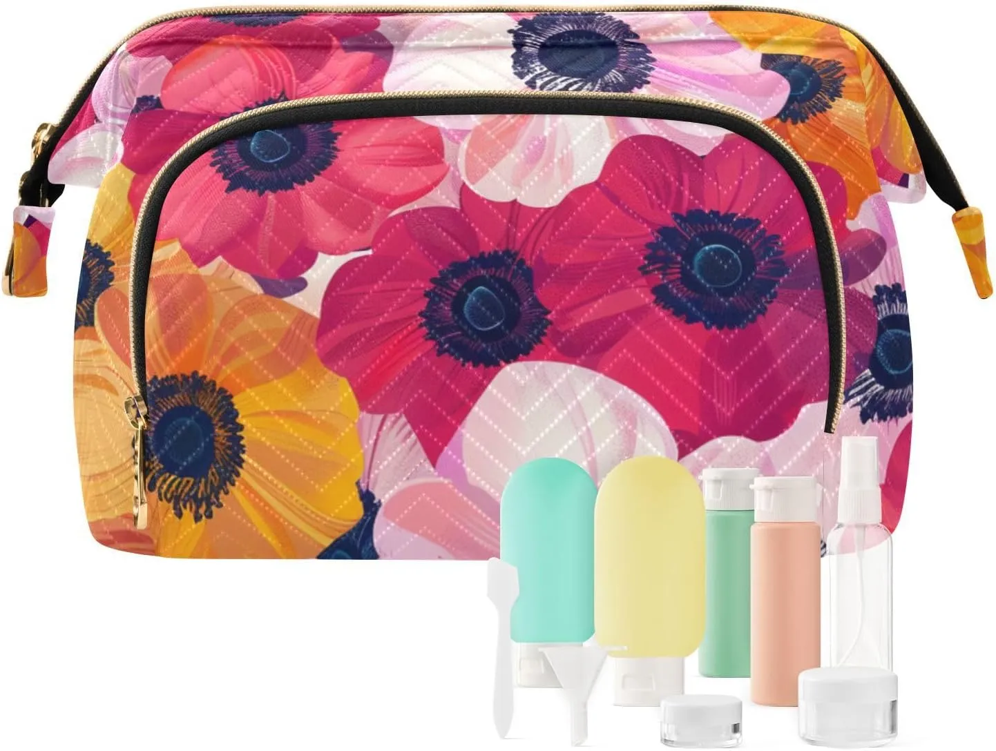 Anemone Flower Floral Makeup Bag for Women Large Capacity Cosmetic Bags Travel Toiletry Organizer