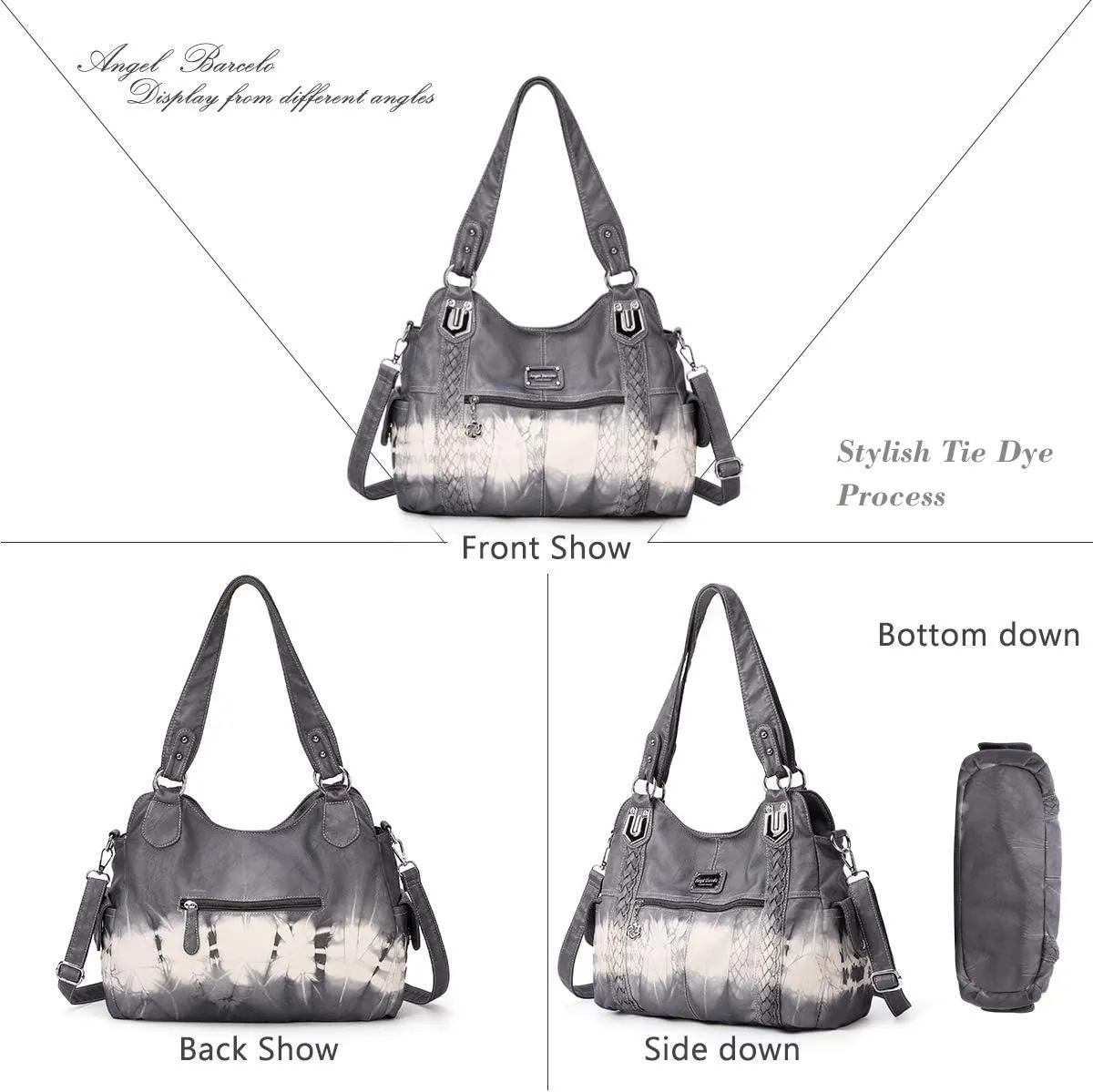 Angel Barcelo Roomy Fashion Hobo Womens Handbags Ladies Purse Satchel Shoulder Bags Tote Washed Leather Bag