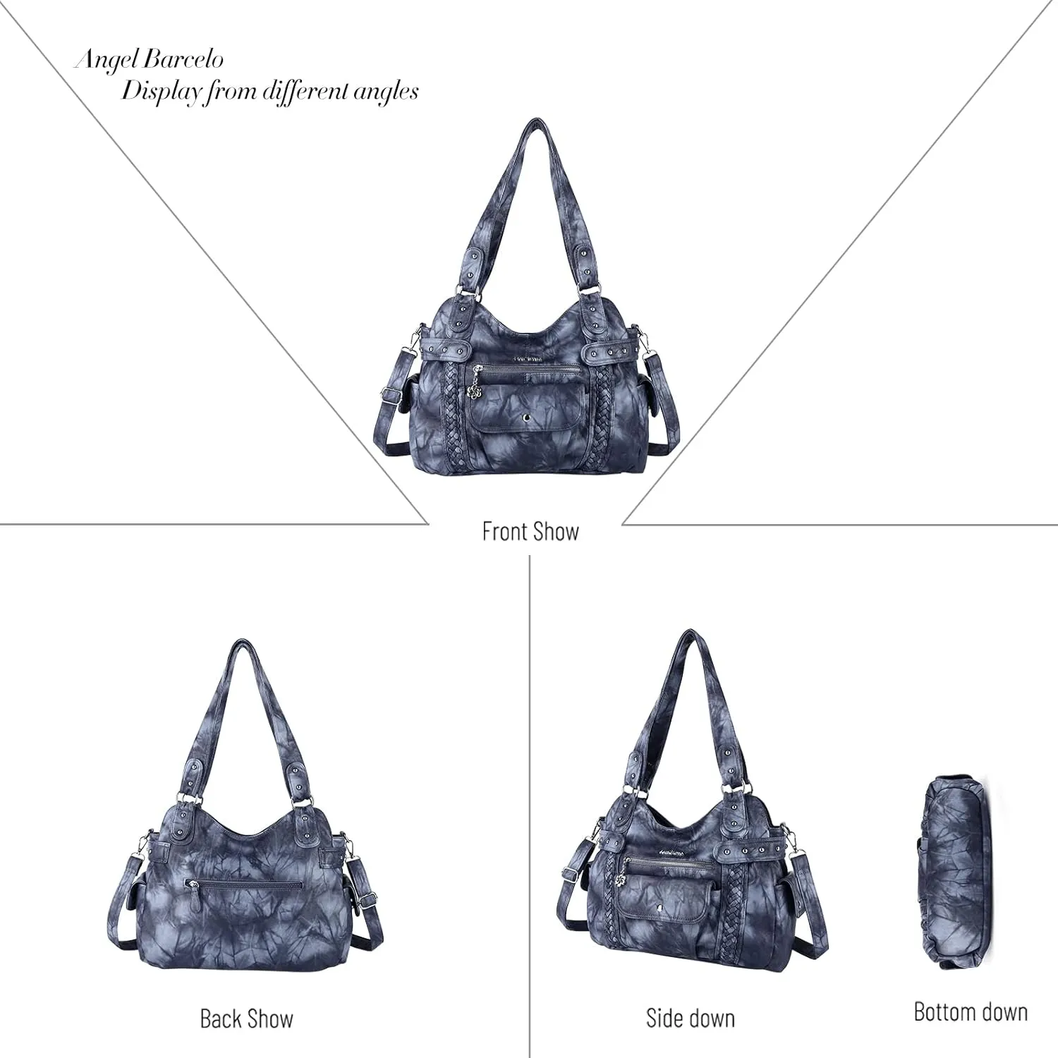 Angel Barcelo Roomy Fashion Hobo Womens Handbags Ladies Purse Satchel Shoulder Bags Tote Washed Leather Bag