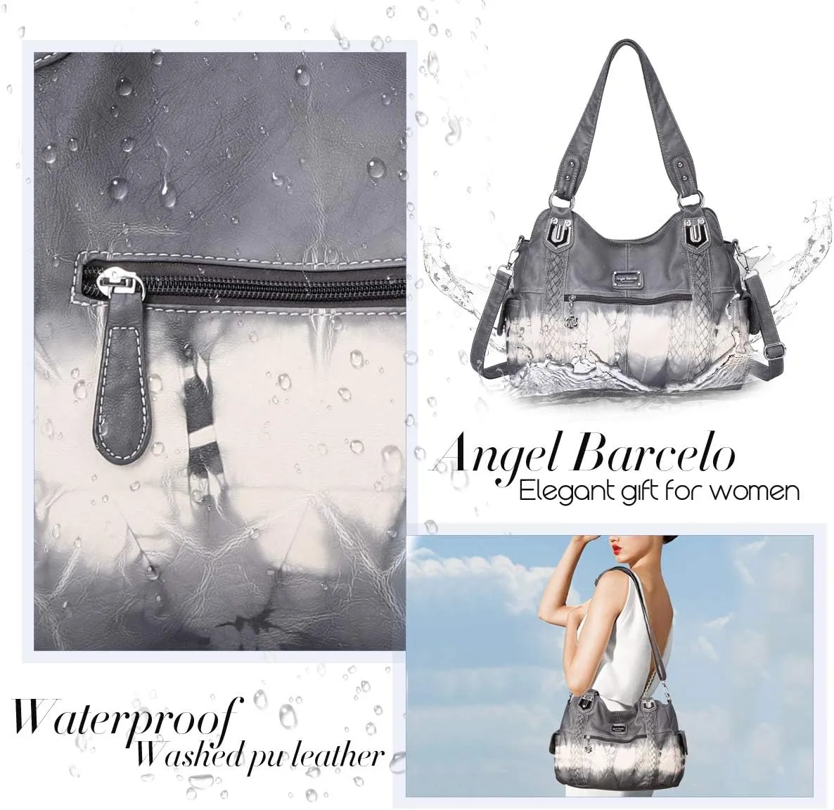 Angel Barcelo Roomy Fashion Hobo Womens Handbags Ladies Purse Satchel Shoulder Bags Tote Washed Leather Bag