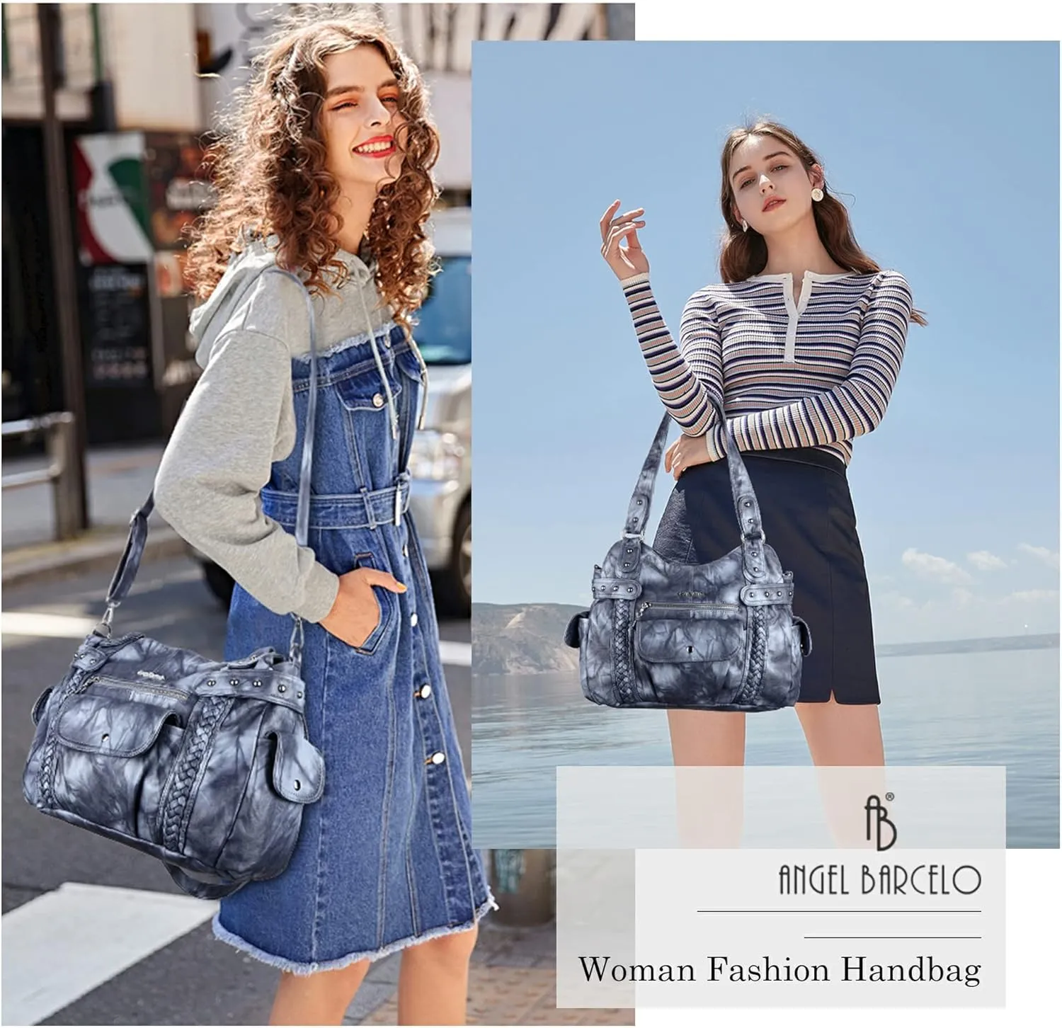 Angel Barcelo Roomy Fashion Hobo Womens Handbags Ladies Purse Satchel Shoulder Bags Tote Washed Leather Bag