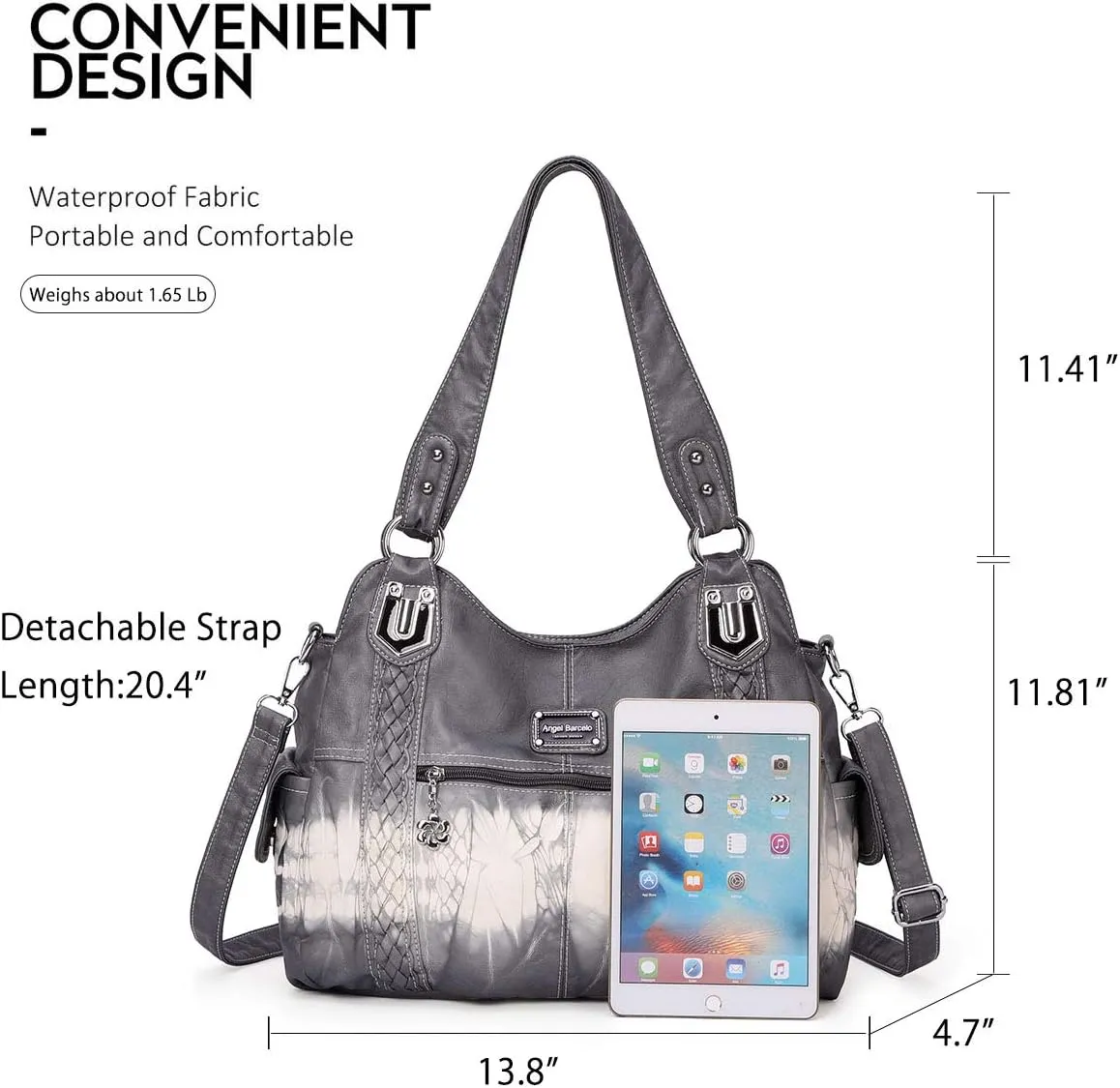 Angel Barcelo Roomy Fashion Hobo Womens Handbags Ladies Purse Satchel Shoulder Bags Tote Washed Leather Bag