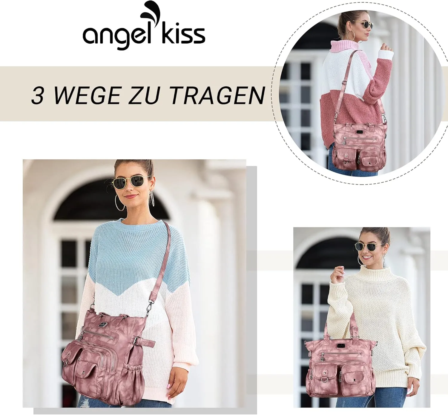 Angel Kiss Purses and Handbag for Women Soft PU Leather Shoulder Handbag Women Tote Satchel Bags Top Handle Satchel