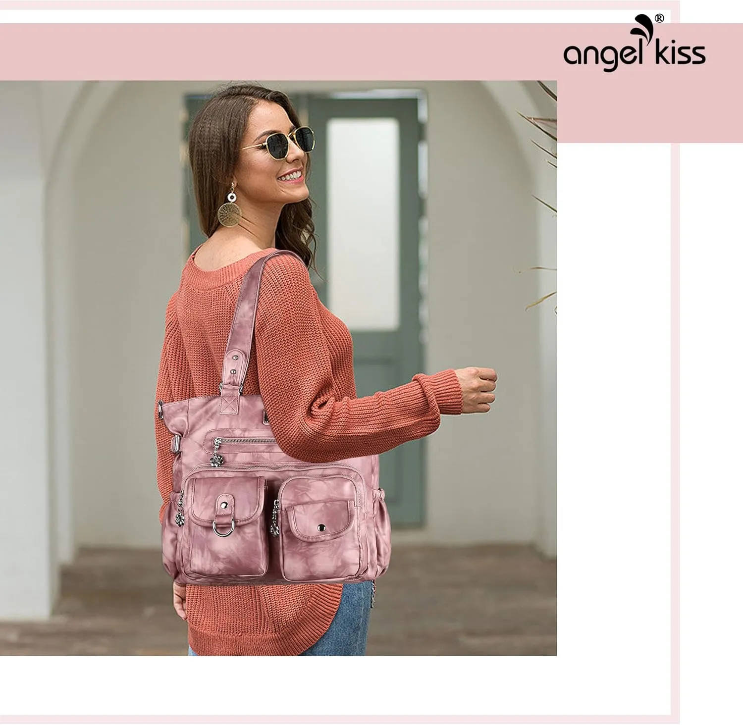 Angel Kiss Purses and Handbag for Women Soft PU Leather Shoulder Handbag Women Tote Satchel Bags Top Handle Satchel