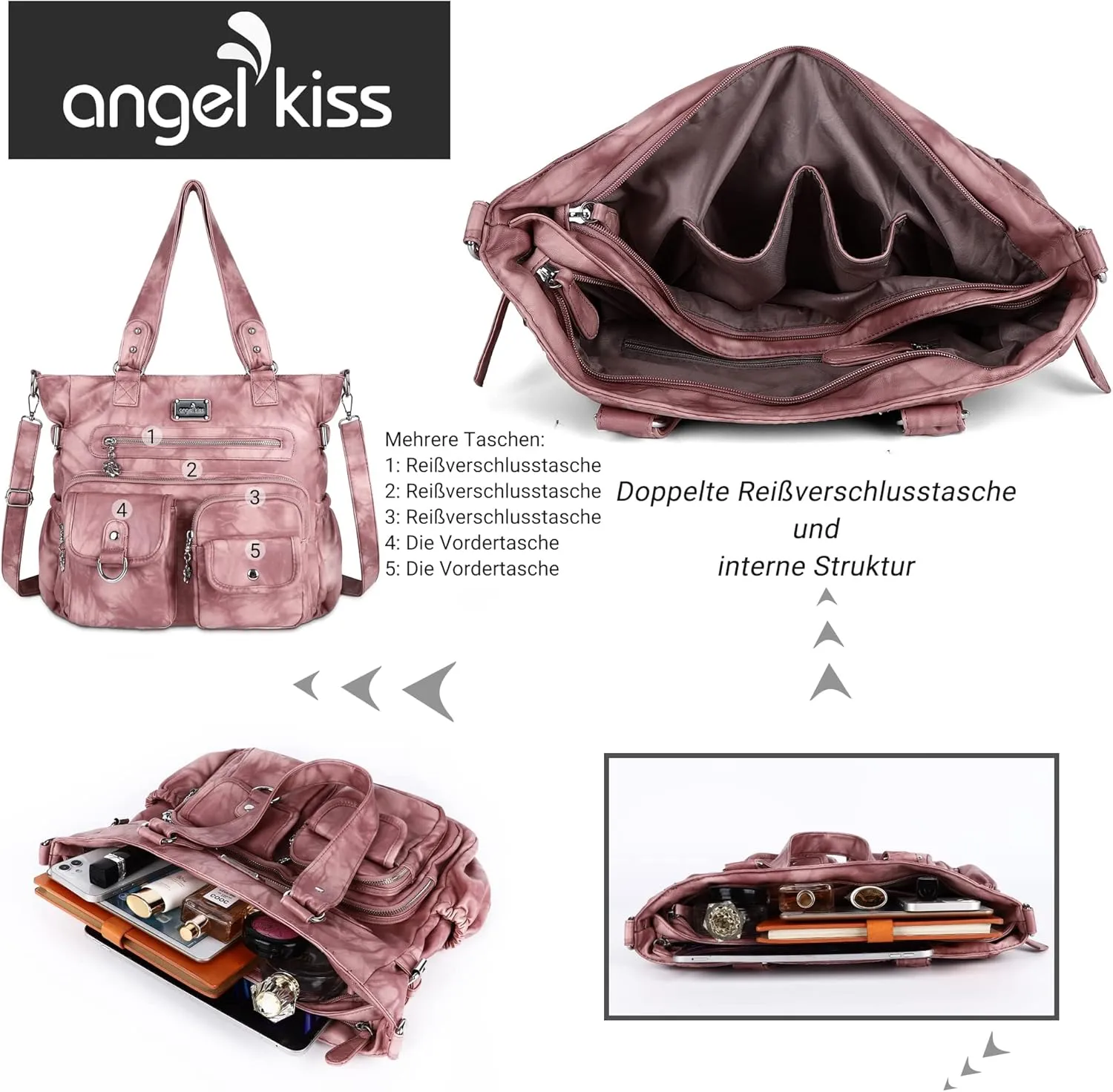 Angel Kiss Purses and Handbag for Women Soft PU Leather Shoulder Handbag Women Tote Satchel Bags Top Handle Satchel