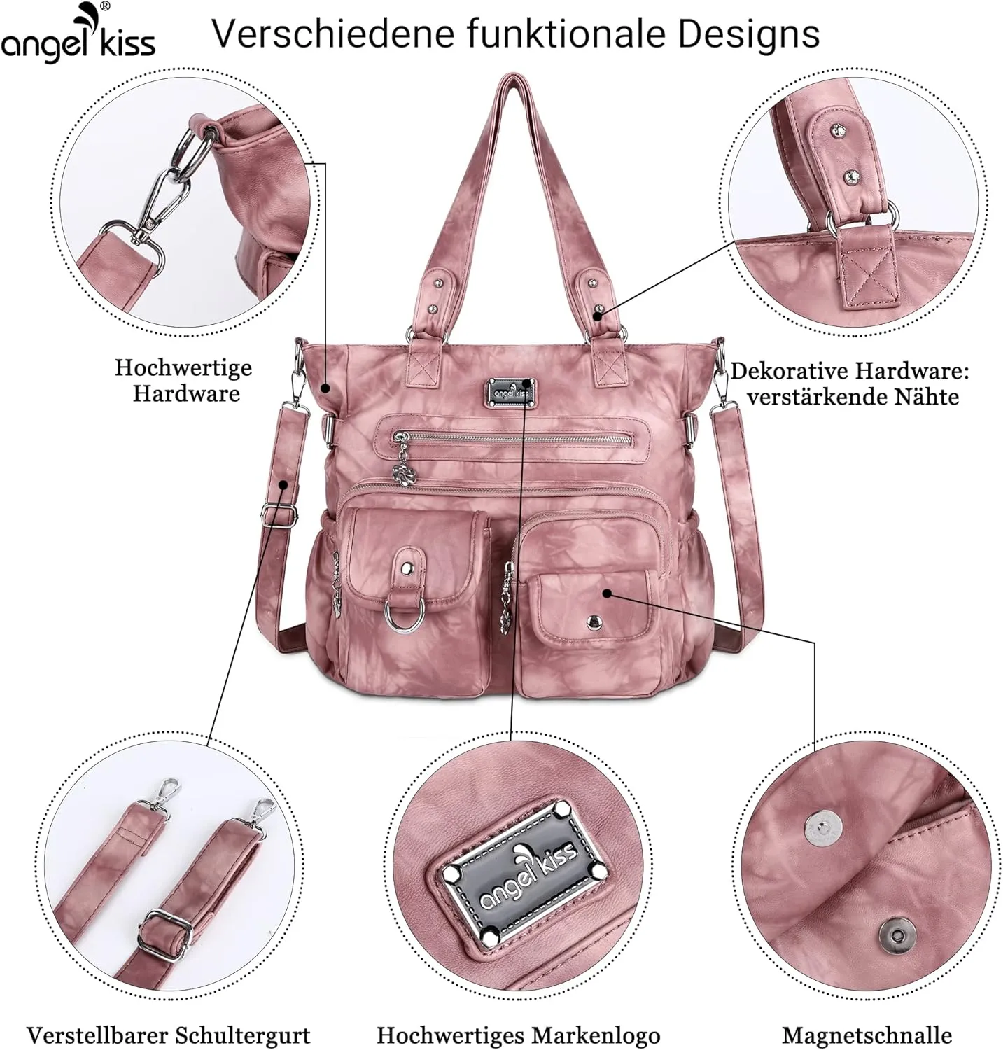 Angel Kiss Purses and Handbag for Women Soft PU Leather Shoulder Handbag Women Tote Satchel Bags Top Handle Satchel