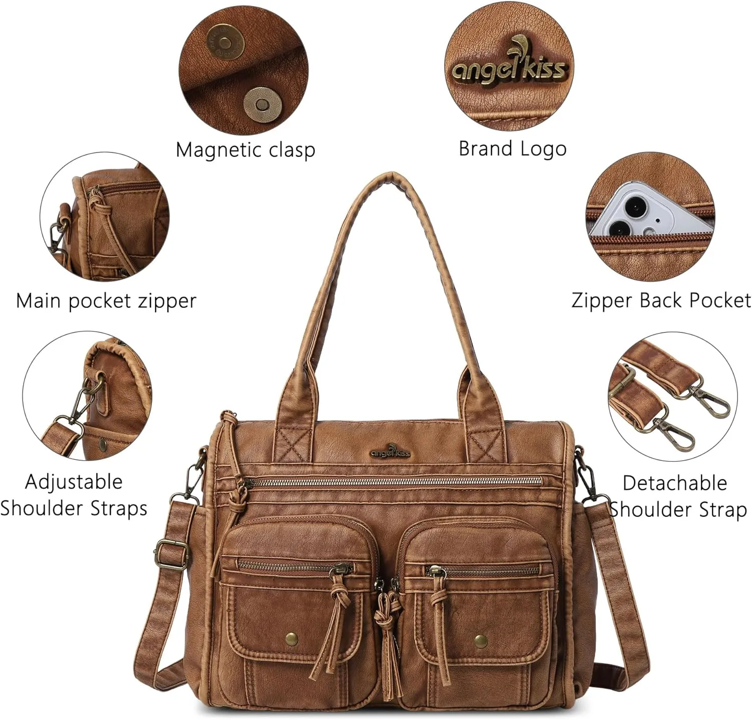 Angelkiss Purses and Handbag for Women Soft Leather Hobo Bags Satchel Shoulder Bags Ladies Tote Crossbody Bag