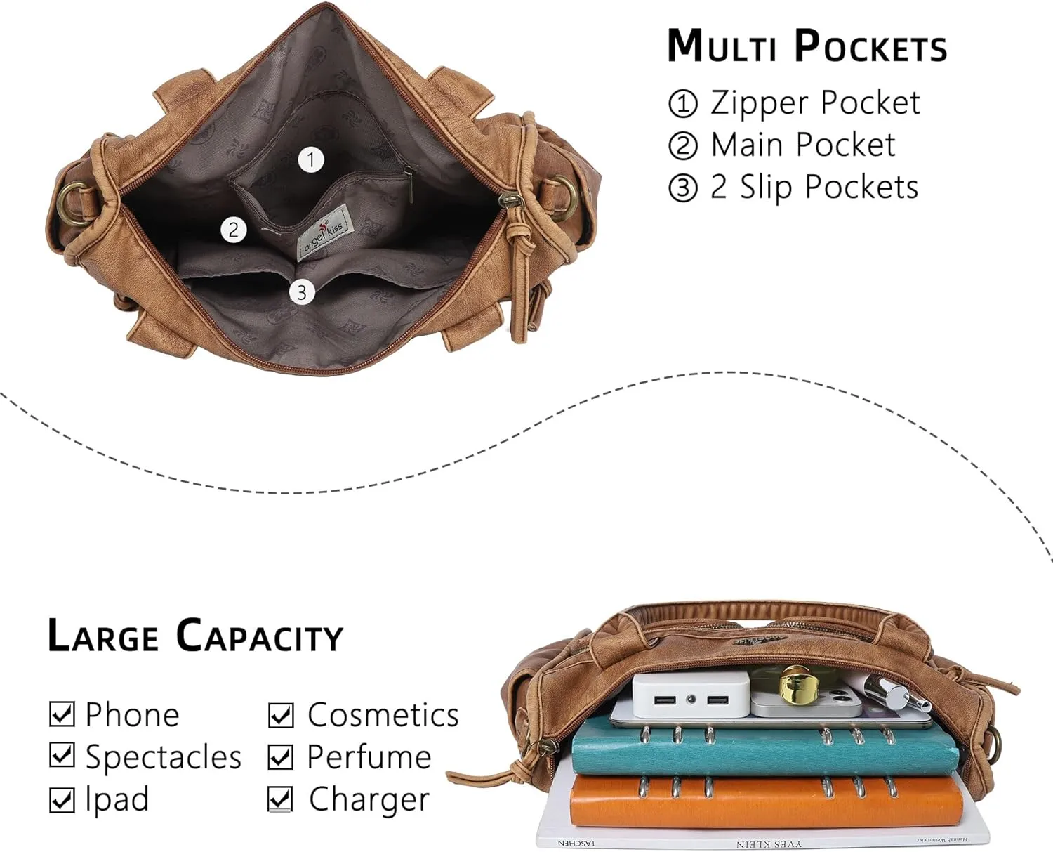 Angelkiss Purses and Handbag for Women Soft Leather Hobo Bags Satchel Shoulder Bags Ladies Tote Crossbody Bag
