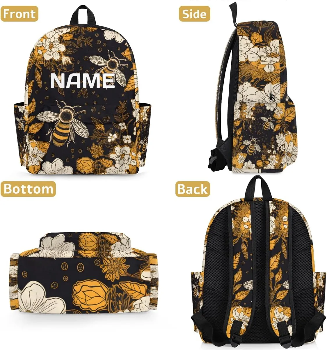 Animal Bee Customized Kids Backpack for Boys Girls Daisy Floral Personalized Preschool Toddler Backpack Kindergarten Nursery Bookbag Travel Children School Bag