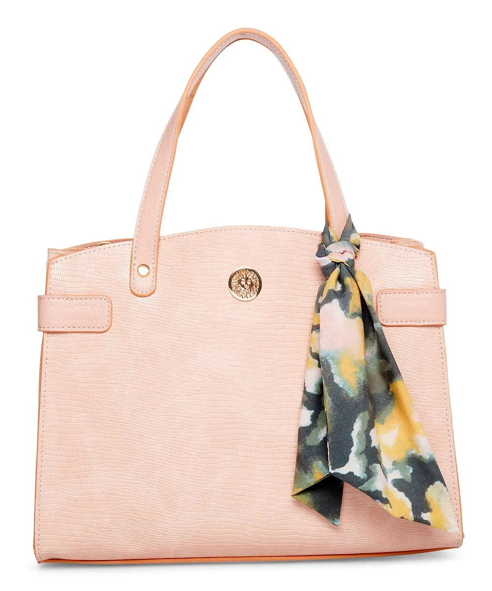 Anne Klein Pale Pink Lizard Embossed Convertible Satchel Womens Bag
