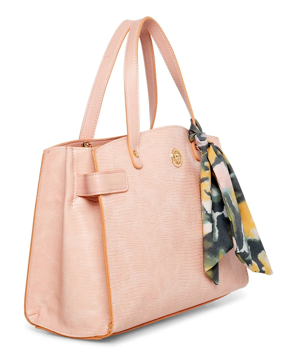 Anne Klein Pale Pink Lizard Embossed Convertible Satchel Womens Bag