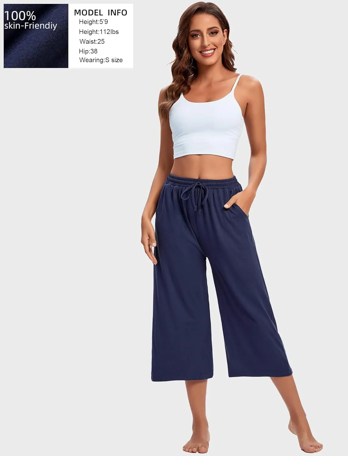 Annenmy Womens Capri Yoga Pants Wide Leg Gym Shorts Quick Dry Drawstring Pants Loose Workout Capris Sweatpants with Pockets
