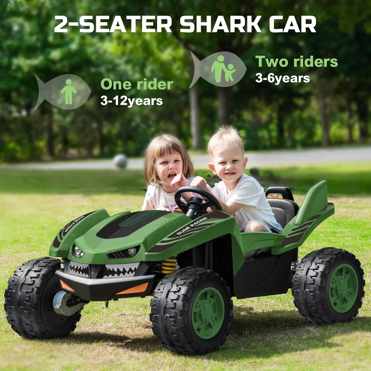 ANPABO 24V Ride on Toy for Big Kids 2 Seater, 4x200W, Max 5.1MPH, Off-Road UTV with EVA Tires, Remote Control, 4-Wheel Suspension, Bluetooth, Ideal Gift for Kids Aged 3-12(Dark Green)