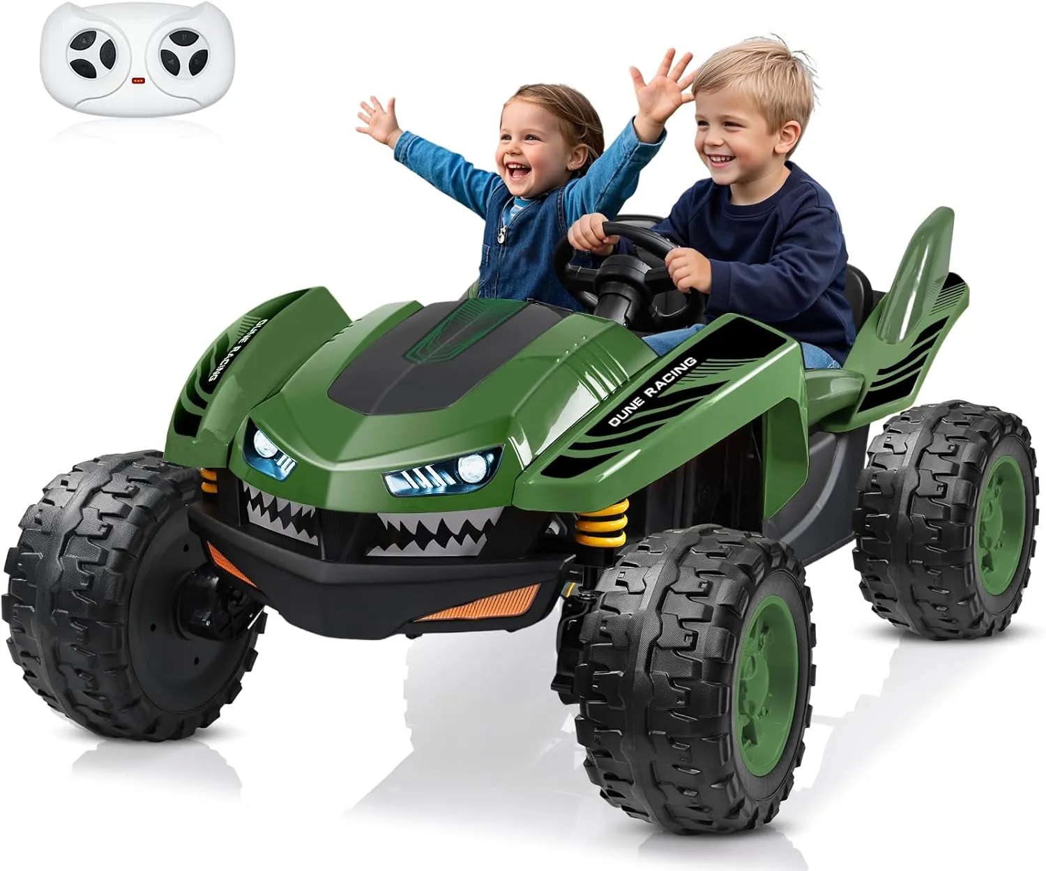 ANPABO 24V Ride on Toy for Big Kids 2 Seater, 4x200W, Max 5.1MPH, Off-Road UTV with EVA Tires, Remote Control, 4-Wheel Suspension, Bluetooth, Ideal Gift for Kids Aged 3-12(Dark Green)