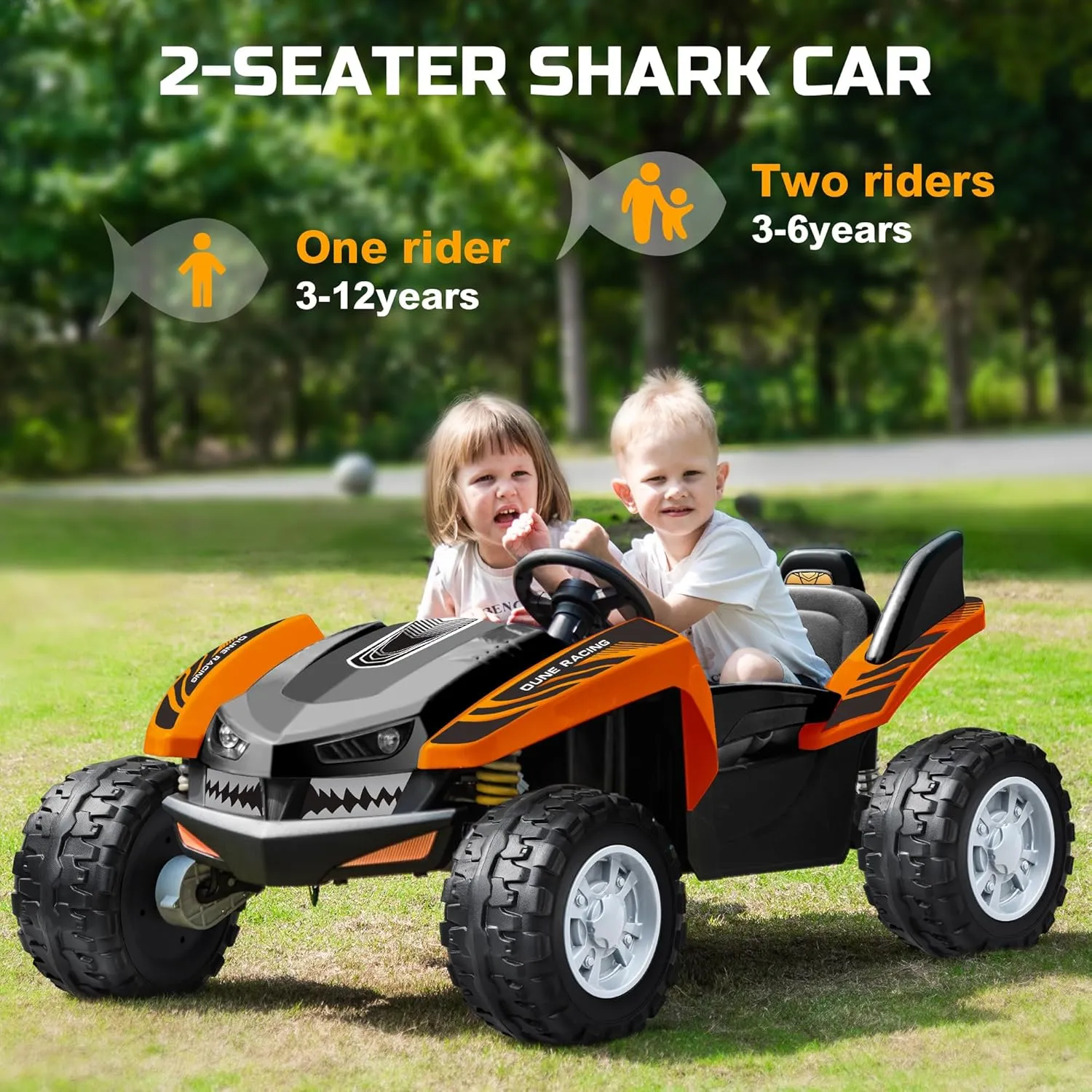 ANPABO 24V Ride on Toy for Big Kids 2 Seater, 4x200W, Max 5.1MPH, Off-Road UTV with EVA Tires, Remote Control, 4-Wheel Suspension, Bluetooth, Ideal Gift for Kids Aged 3-12(Orange-Black)
