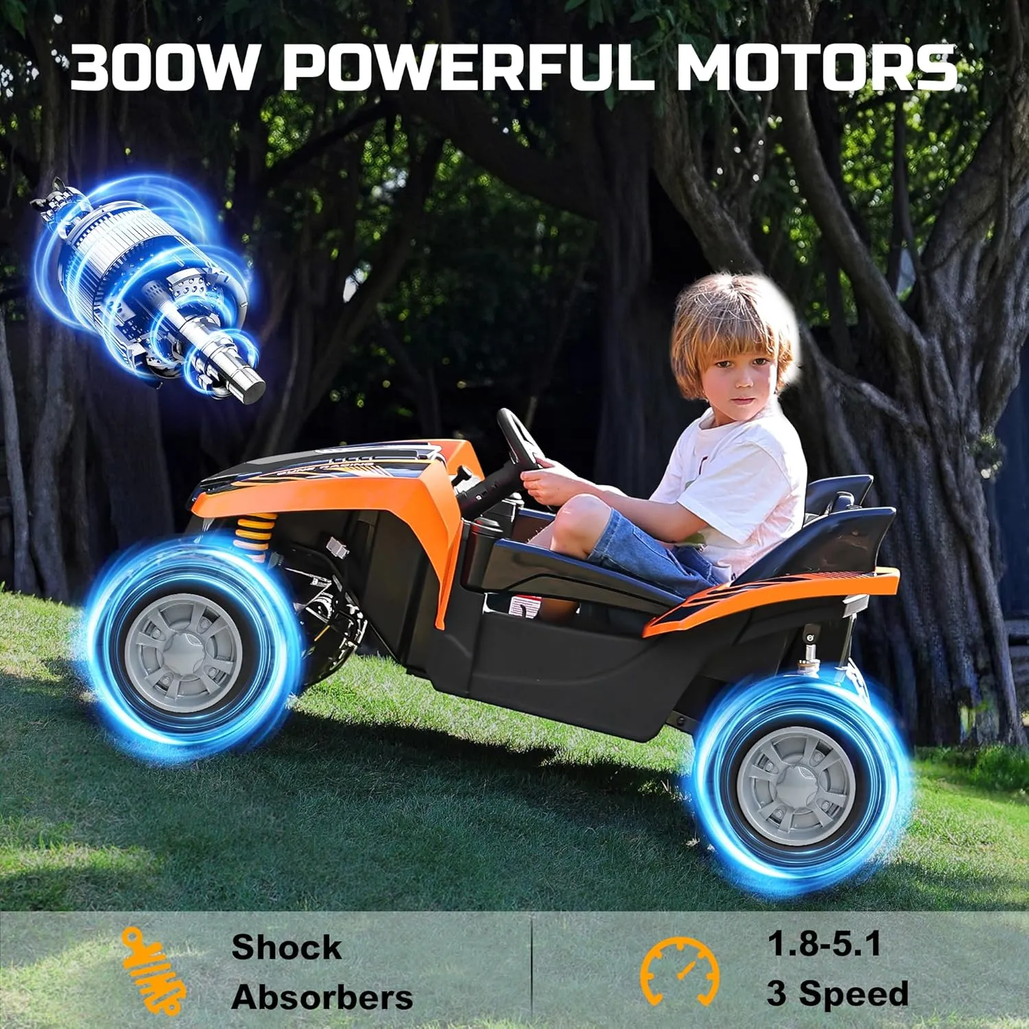 ANPABO 24V Ride on Toy for Big Kids 2 Seater, 4x200W, Max 5.1MPH, Off-Road UTV with EVA Tires, Remote Control, 4-Wheel Suspension, Bluetooth, Ideal Gift for Kids Aged 3-12(Orange-Black)