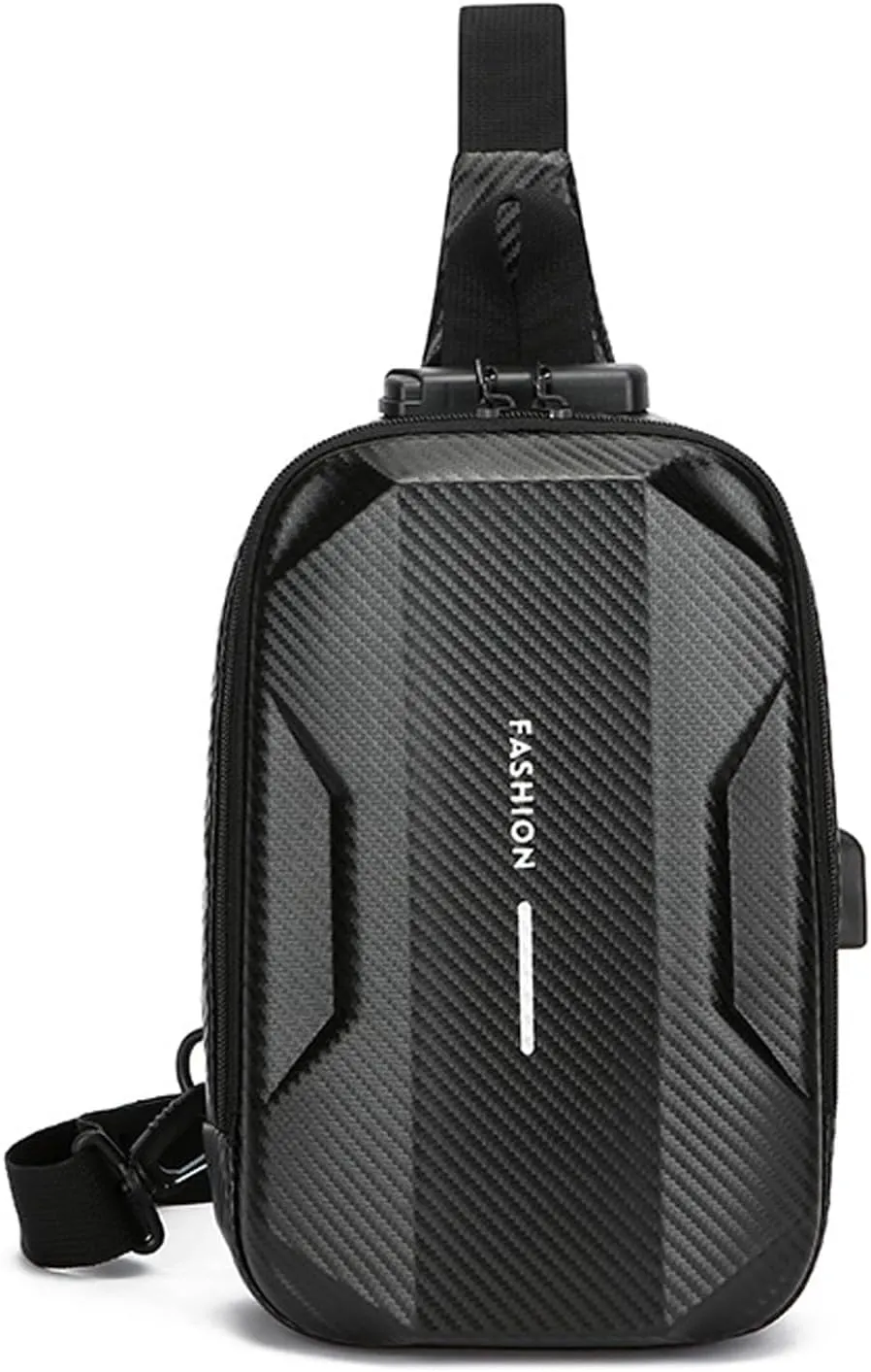 Anti-Theft Sling Bag Men's Chest Pack Waterproof EVA Crossbody Bags with USB Shoulder bag Outdoor Travel Body bag One-strap backpack Personal Flex Bag for Hiking Cycling Daypack Black