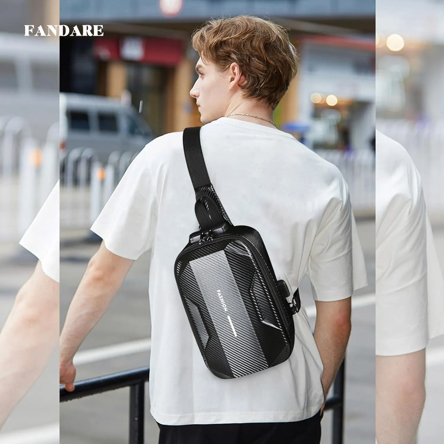 Anti-Theft Sling Bag Men's Chest Pack Waterproof EVA Crossbody Bags with USB Shoulder bag Outdoor Travel Body bag One-strap backpack Personal Flex Bag for Hiking Cycling Daypack Black