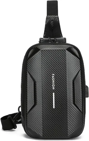 Anti-Theft Sling Bag Men's Chest Pack Waterproof EVA Crossbody Bags with USB Shoulder bag Outdoor Travel Body bag One-strap backpack Personal Flex Bag for Hiking Cycling Daypack Black