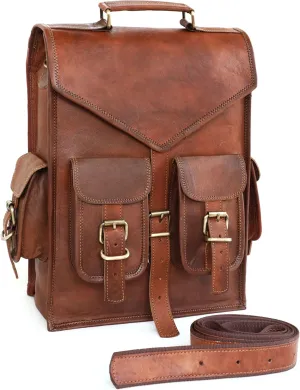 ANUENT Handmade Leather Satchel Backpack for Men | Leather Messenger, Convertible Dark Brown Laptop Bag, Vintage Rucksack, Ideal for Work and Travel