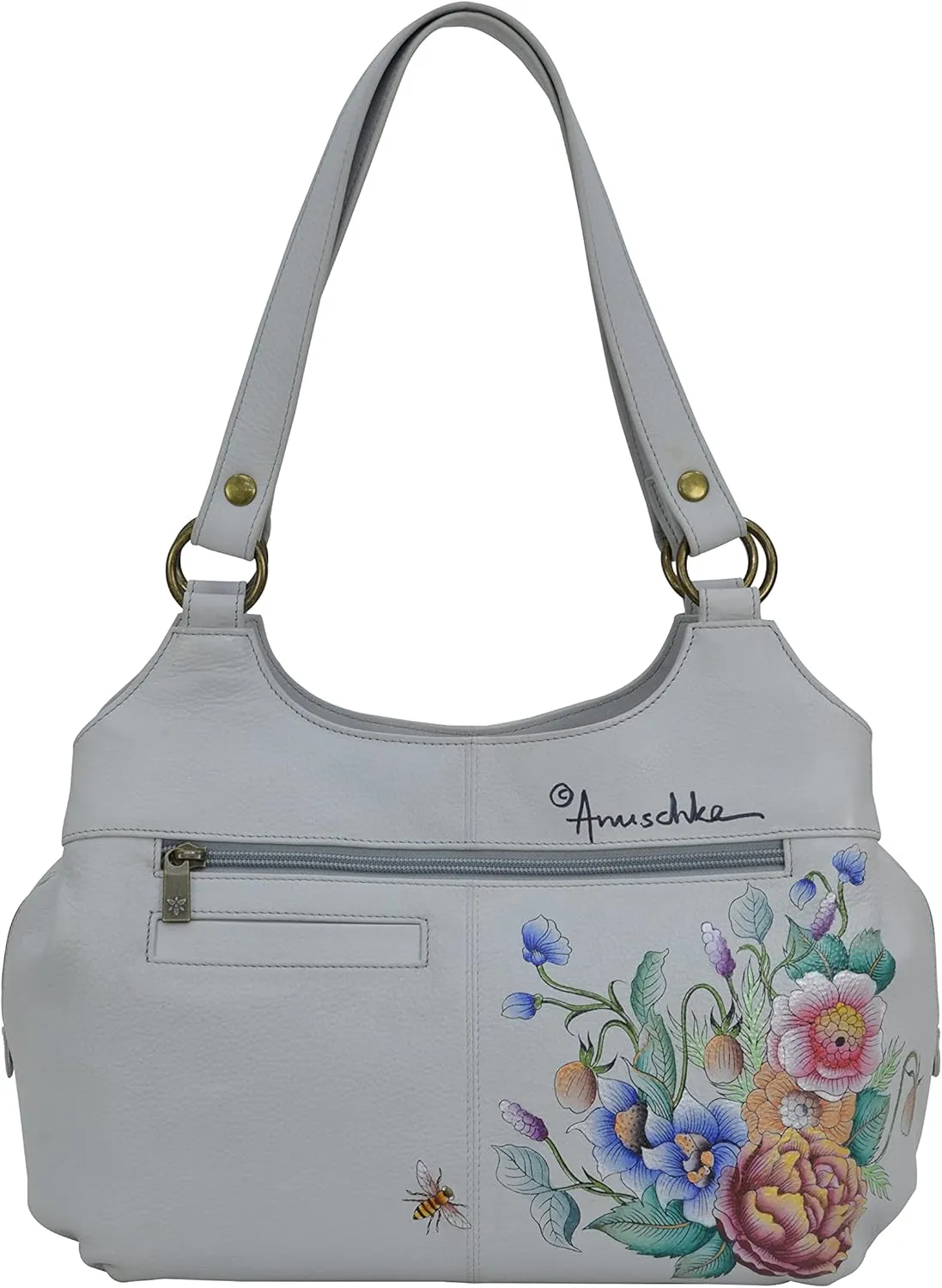 Anuschka Women’s Genuine Leather Large Triple Compartment Hobo - Hand Painted Exterior
