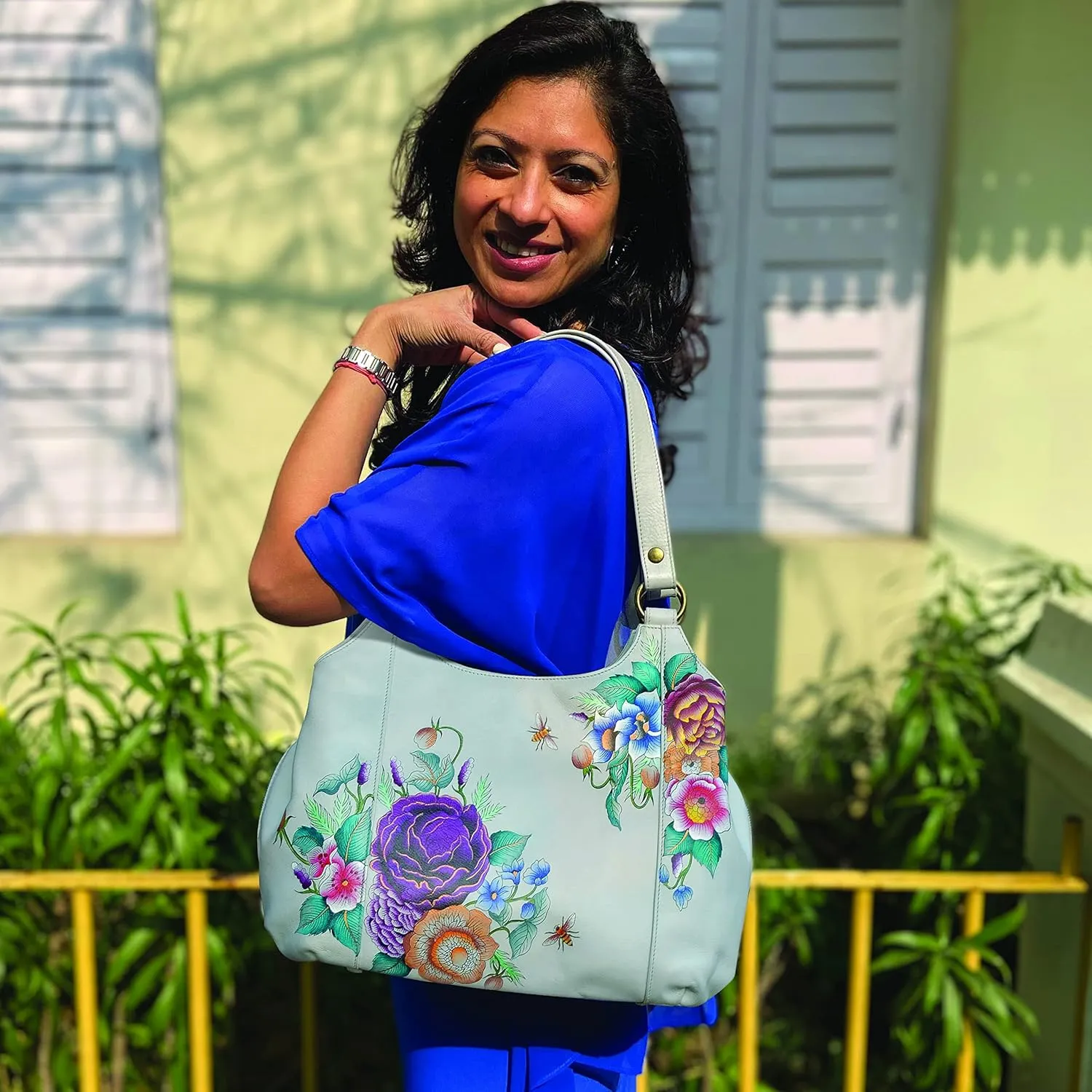 Anuschka Women’s Genuine Leather Large Triple Compartment Hobo - Hand Painted Exterior