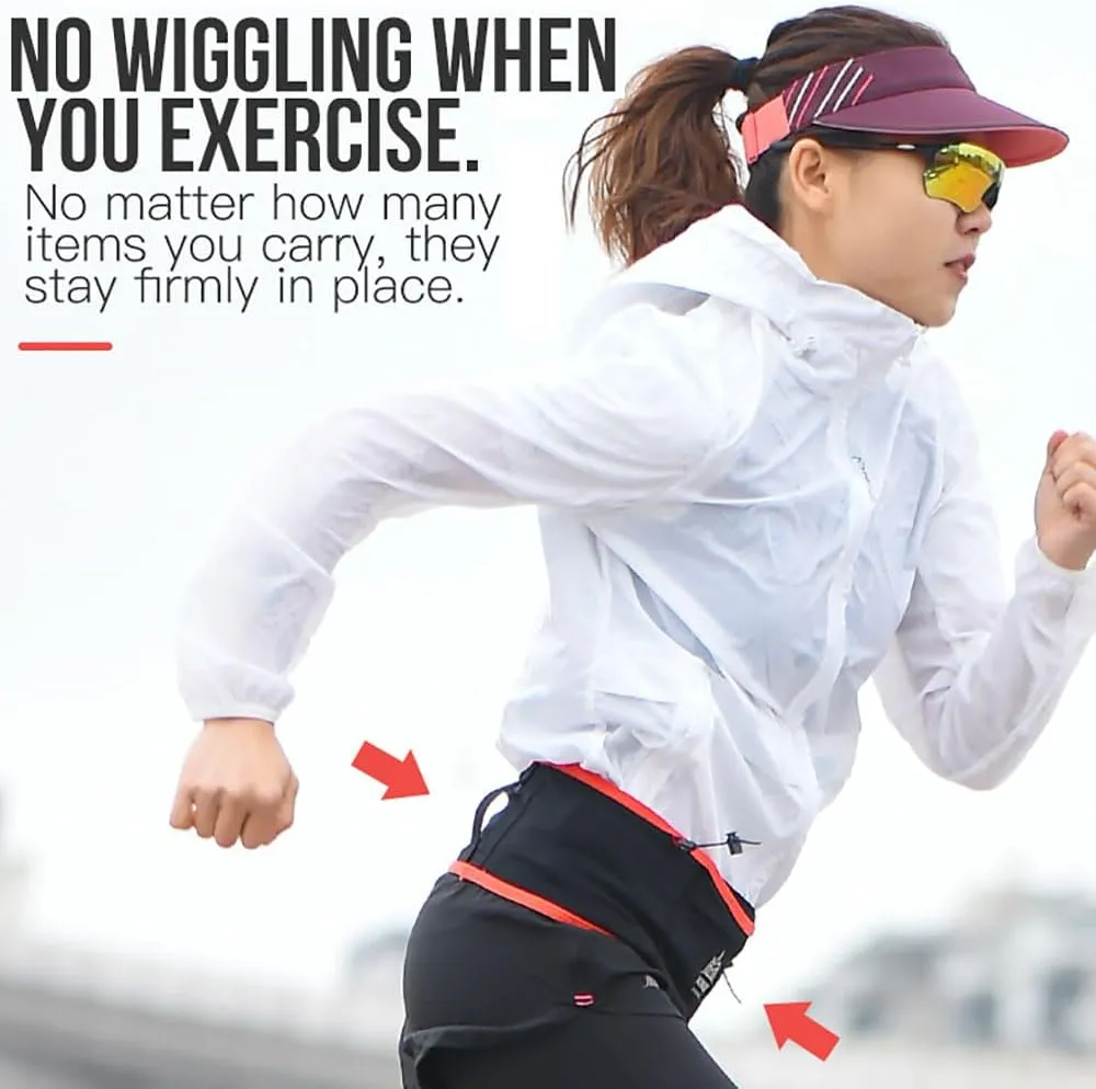 AONIJIE Running hydration belt, waist bag with 250ml soft water bottle, multifunctional suitable for trail running and mountaineering (Black and red,L/XL)