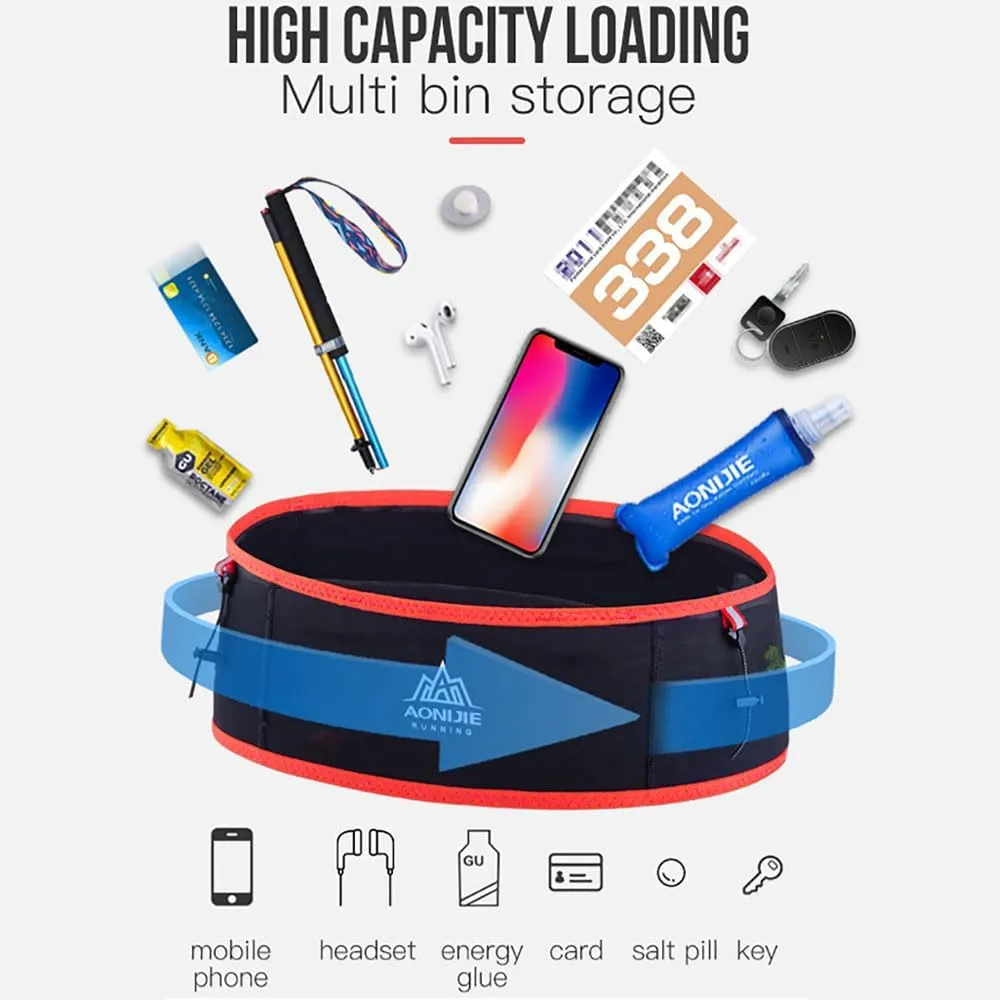 AONIJIE Running hydration belt, waist bag with 250ml soft water bottle, multifunctional suitable for trail running and mountaineering (Black and red,L/XL)